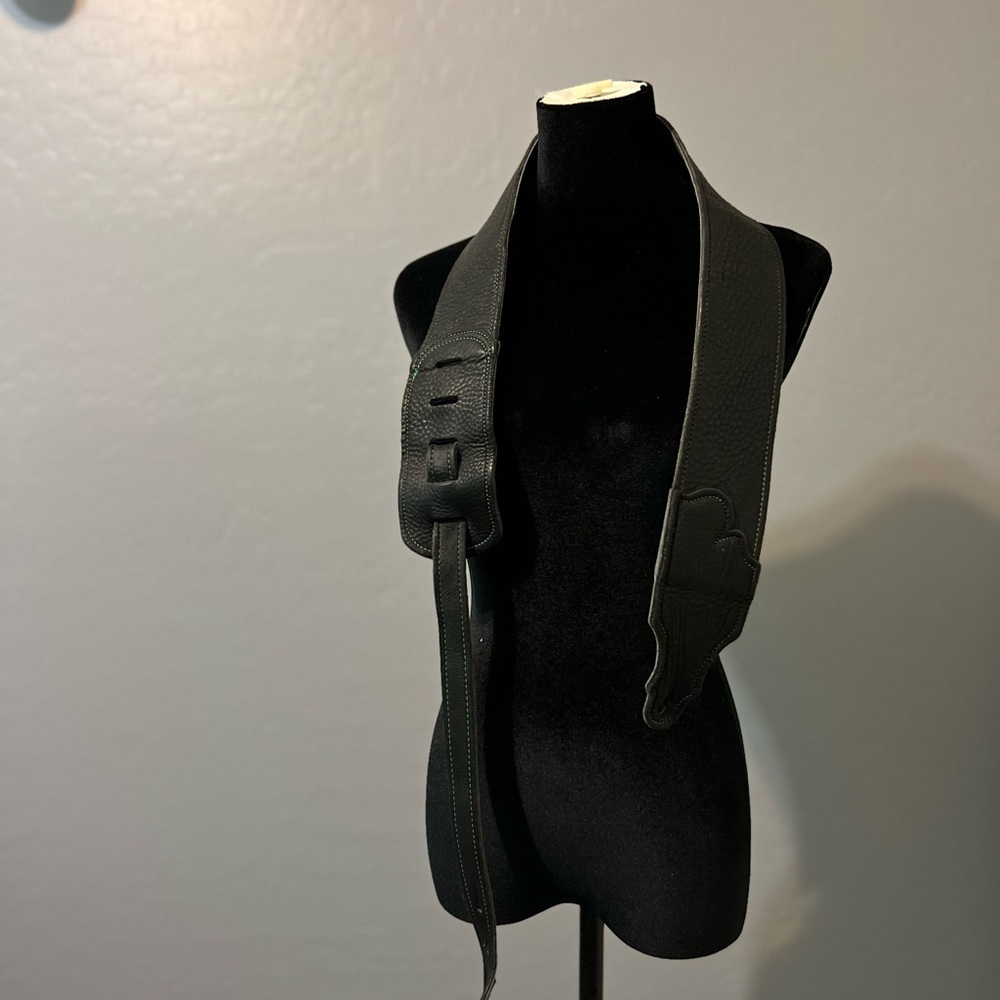 Guitar Strap — Classic Black Glove Leather with Suede Backing